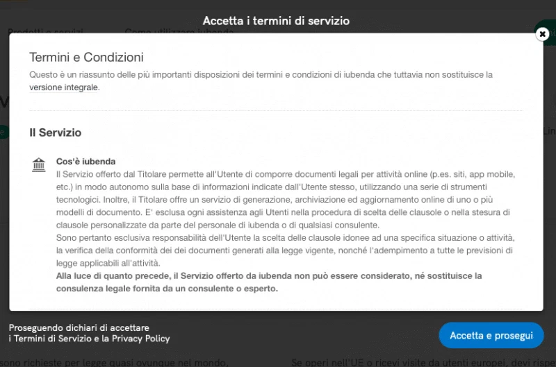 Iubenda termini condizioni