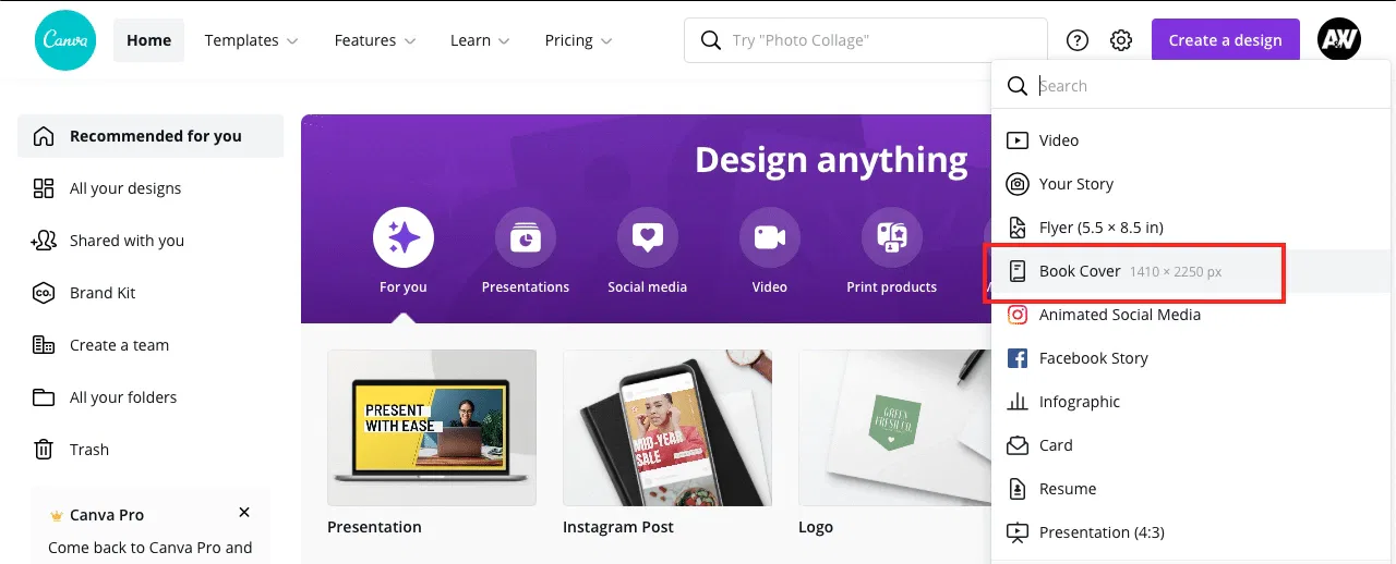 Creare la copertina di un ebook con Canva