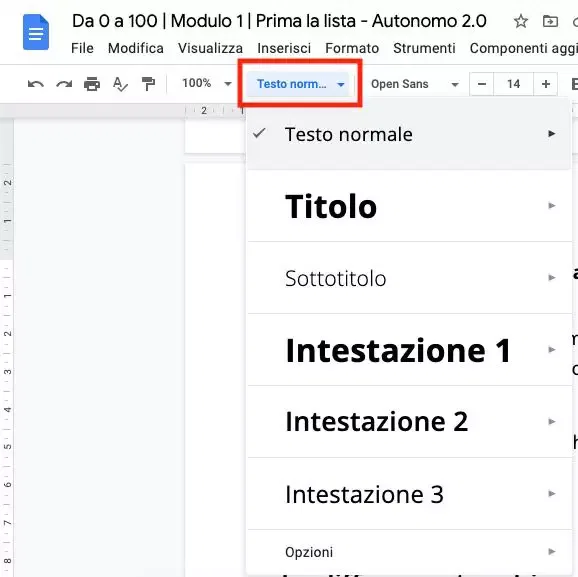 Intestazioni Google Doc