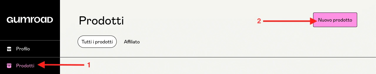 Crea un nuovo prodotto su Gumroad