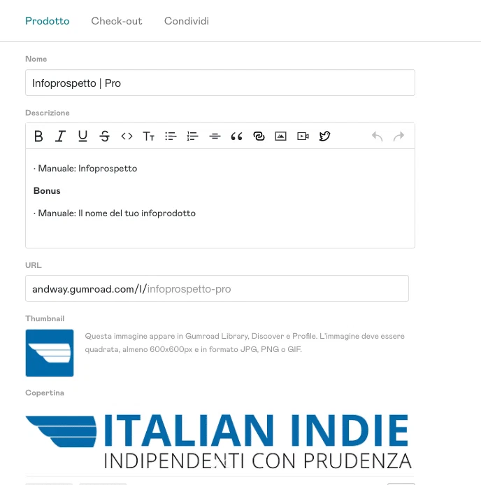 Gumroad scheda prodotto
