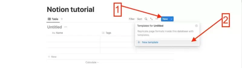 Notion template database