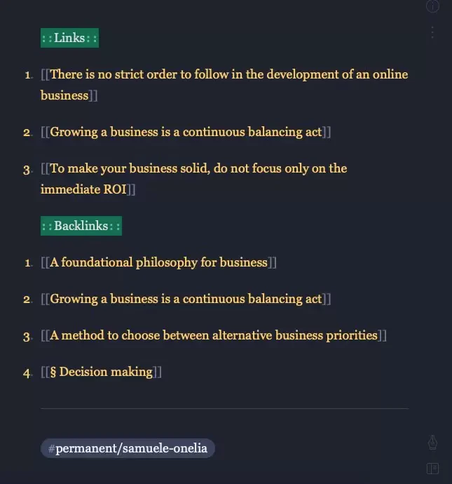 Zettelkasten crea link con altre note