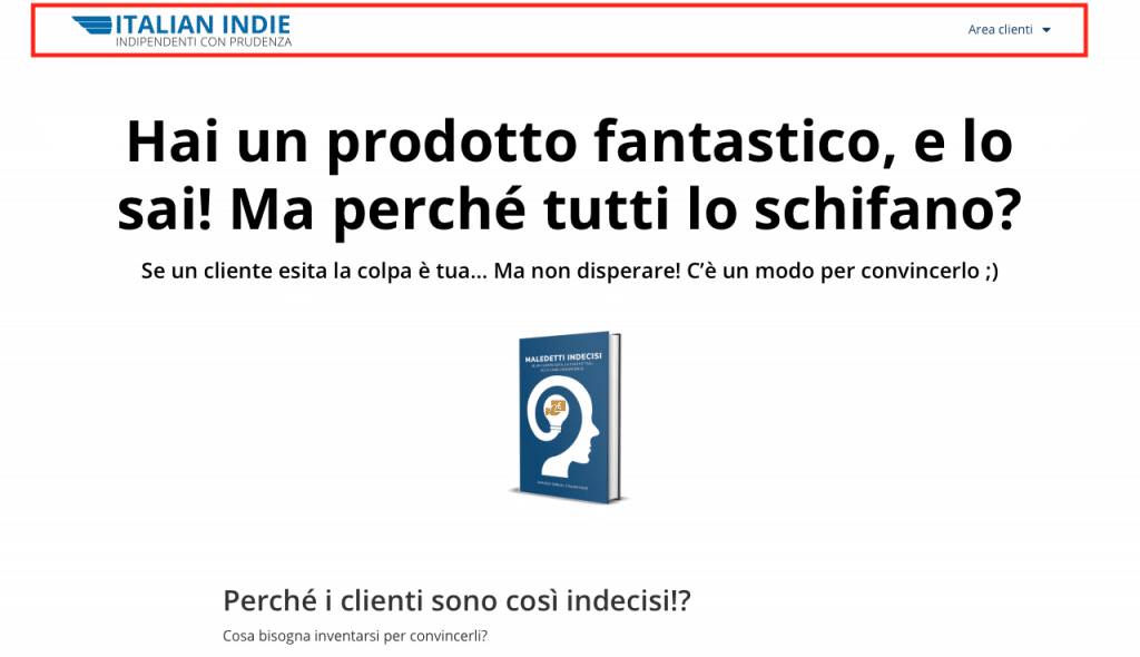CTA sul menu di una landing page