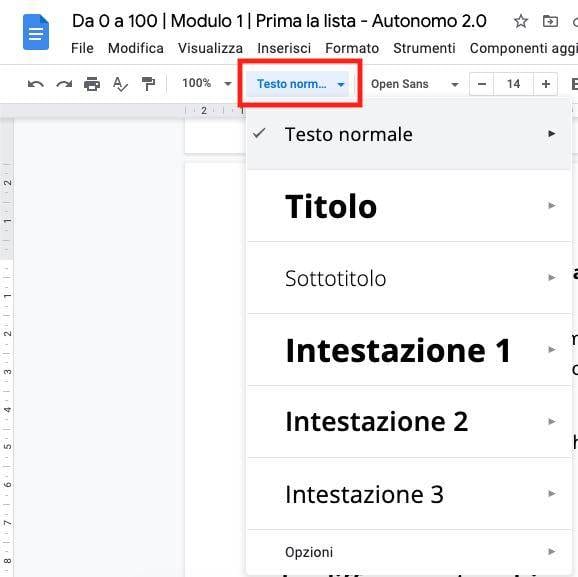 Intestazioni Google Doc